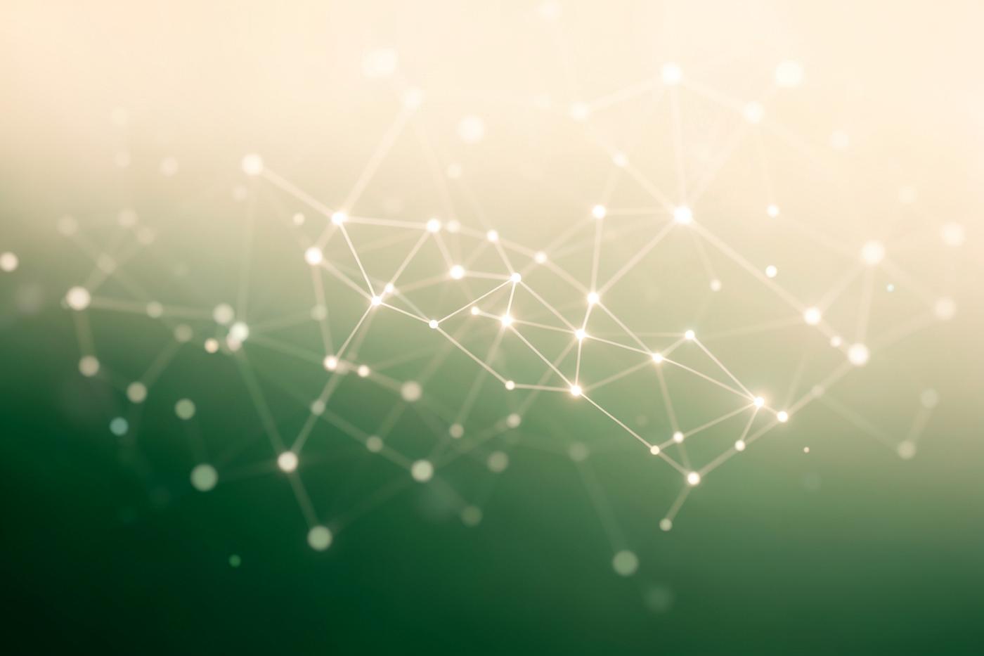 Abstract network of light points over a green and cream gradient