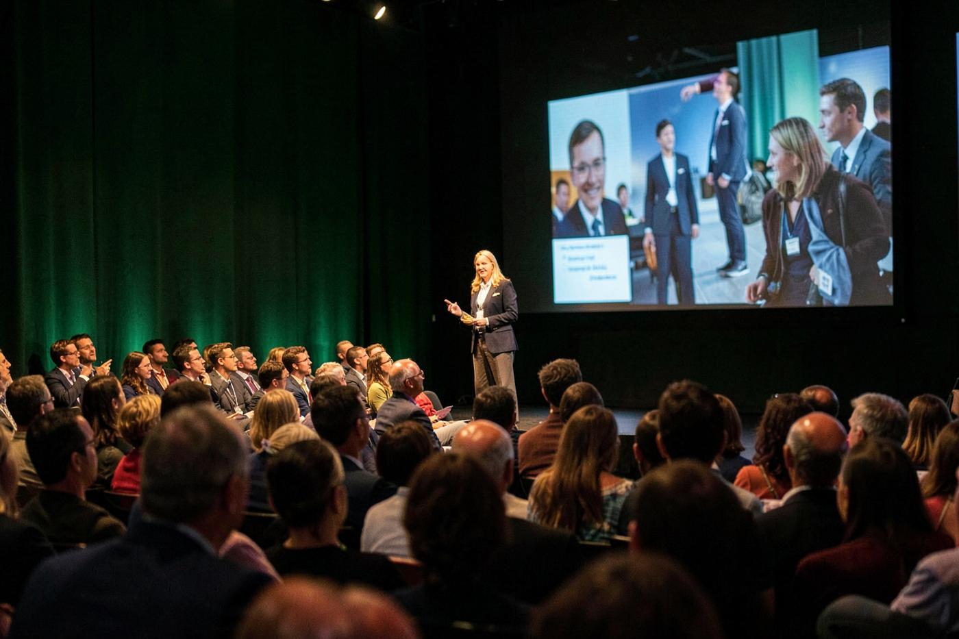 Presenting to an audience at an education conference